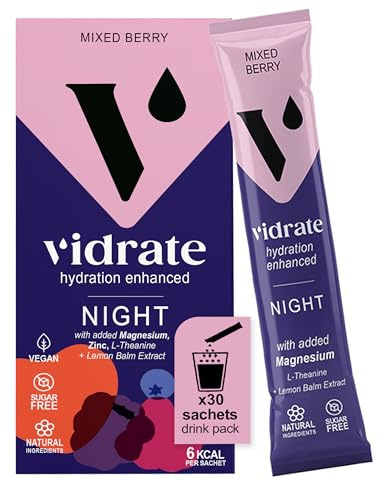 Vidrate Electrolytes Powder - Hydration Sachets Packed with Vitamins - Zero Sugar Rehydration Sachet with No Artificial Sweeteners - Night Time Mixed Berry Large Pack 30 Electrolytes Sachets