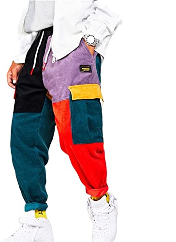 Sawmew Pantalon Cargo pour Homme Patchwork Multi-Poches Mode extérieure Pantalon de Jogging décontracté Streetwear avec Cordon de Serrage(M)