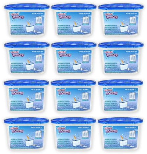 MantraRaj 500ml Interior Dehumidifier Disposable Pack Of 12 Moisture Absorber Dehumidifiers for Damp, Mould, Moisture in Home, Kitchen, Wardrobe, Bedroom, Caravan, Office, Garage, Bathroom, Basement