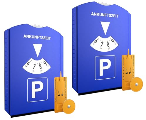 Parkscheibe, 2 Stücke Digitale Parkscheibe mit Eiskratzer, Parkuhr Inkl. Reifenprofilmesser und Einkaufswagenchip, Parkscheiben für Auto und Motorrad