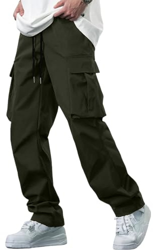 YAOBAOLE Mens Cargo Trousers Elastic Waist Men Work Trousers with Pocket Cargo Joggers Men