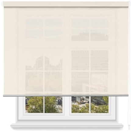 MERCURY TEXTIL- Estor Enrollable Screen Apertura 5% Proporciona Intimidad. Estor Screen para Puertas y Ventanas. Aislante Térmico, Translucidos.Instalación en Pared y Techo (100x200cm, Beige)