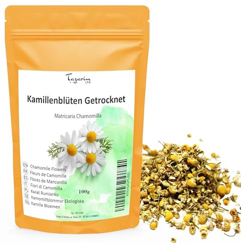 100g Fleurs de Camomille - Infusion de Camomille - Matricaria Chamomilla - Arôme & Goût Intense - 100% Naturel, Pur et Sans Additifs | Qualité Supérieure - TazarinLtd