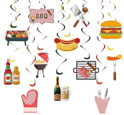 48 piezas de decoraciones colgantes de remolino para barbacoa, decoración de techo de picnic, recortes de barbacoa para fiesta de verano, cumpleaños, baby shower, decoración de fiesta de barbacoa,
