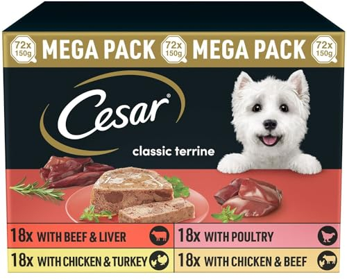 Cesar Classic Terrine Adult Wet Dog Food Trays, Mixed Selection, 72 x 150g