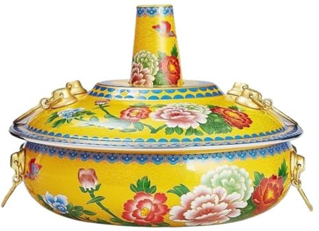 Varm Gryta Hot Pot Köttgryta Skavskålar Gammal Beijing Koppargryta Induktionsspis Hot Pot Hushållsflatgryta Shabu Gryta (Color : Yellow, Size : 30cm)