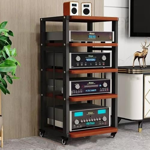 ZIUSFAC Armoire De Rangement Multimédia Mobile Rack Audio Au Sol Support Multimédia AV Etagère En Bois Réglables À 3/4/5 Niveaux Media Stand Pour Téléviseur Composants Audio Vidéo Équipement Stéréo(Bl