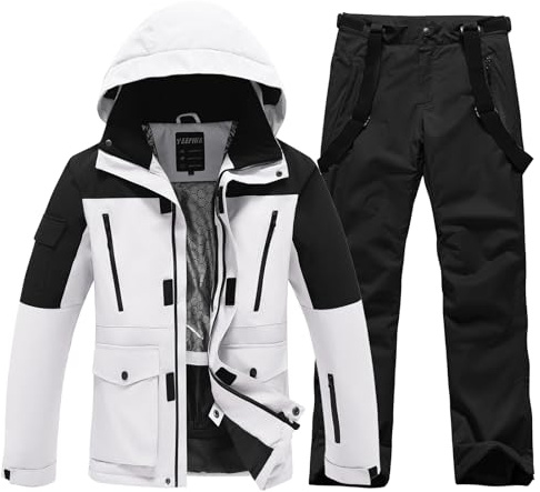 ALSOGO Tuta da sci da uomo, set da 2 pezzi, impermeabile, antivento, invernale, calda giacca da sci e pantaloni per sci, snowboard, arrampicata, L