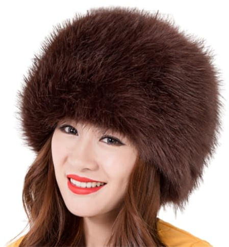 Chapka en Fausse Fourrure pour Femme, Toque Russe, Chapeau Hiver Chaud, Casquett Bonnets de Trappeur pour Ski Snowboard Randonnée Cyclisme Camping (FR/ES, Alpha/Lettres, Taille Unique, Brun)