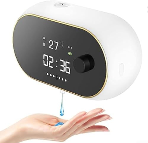 Daaxing Dispenser automatico di sapone liquido da 450 ml, montaggio a parete, senza contatto, con sensore IR e temperatura, dispenser di sapone ricaricabile tramite USB, per cucina e bagno (bianco