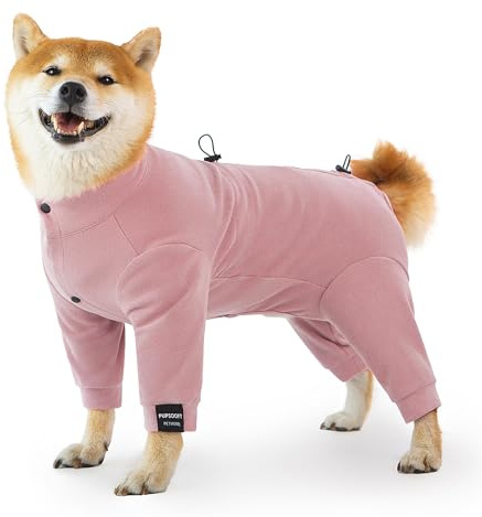 Dog Winter Warmer Fleece Onesie, Bodysuit for Small Medium Large Dogs, Stretchy Cold Weather Pet Warmer Jumpsuit Puppy Onesie Lightweight, Pink, Large