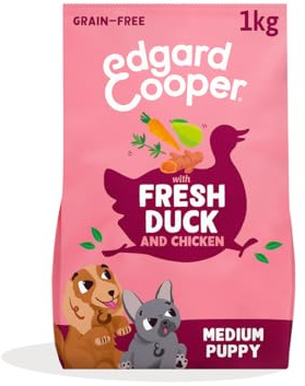 Edgard & Cooper Crochette Cuccioli Senza Cereali Per Cuccioli Di Taglia Media (1Kg), Anatra e Pollo Freschi, Ricetta Con Ingredienti Naturali, Senza Farine Di Carne