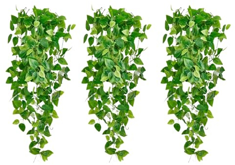 Fake Hanging Plants Vines(3pcs)for Room Decor, Artificial Ivy Greenery Garlands for Home Bedroom Living Aesthetic Kitchen Office Wall Patio Bookshelf,Indoor,Outdoor Farmhouse Decorations(No Basket)