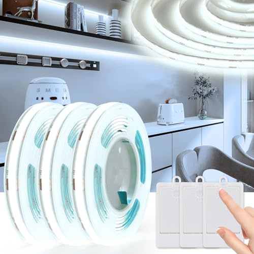 3 stycken COB LED-slinga, batteridriven, 1 m, 320 LED-remsa, 90 + färgåtergivningseffektivitet, 6 000 K självhäftande ljuslist för skåp, trappor, sängar, tvättstuga