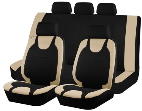 Bittwee 9PCS Car Seat Covers Full Set, Polyester Washable Vehicle 5-Seats Protectors with Headrest Cover, Comfortable Automobile Seat Interior Protection, Universal for Sedan Truck SUV (Beige)