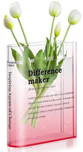 BuyCard Acrylic Book Vase – Clear Book-Shaped Decor for Book Lovers | Difference Maker Transparent Flower Vase For Home Office Bookshelf Living Room Bedroom Decor,Gifts For Book Lovers.
