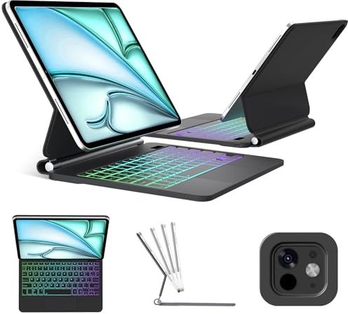 FOGARI Magic Keyboard Hülle für iPad Air 13 (M3 2025/M2 2024), Tastatur mit Hintergrundbeleuchtung für iPad Pro 12.9 6/5/4/3rd Generation (2022-2018), Magic Style Magnetic mit Multi-Touch-Trackpad