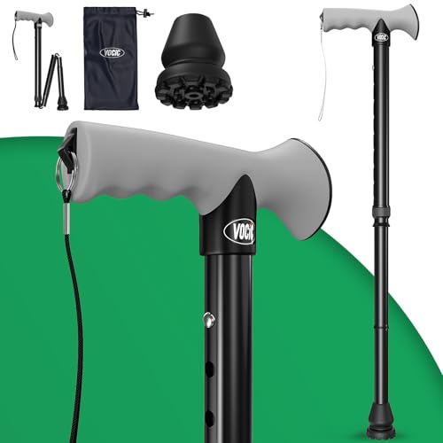 VOCIC Bastone da passeggio per uomo e donna, regolabile in 10 posizioni, portata 158 kg, bastone da passeggio pieghevole, con punta ammortizzante e pratica borsa da viaggio, per anziani e adulti