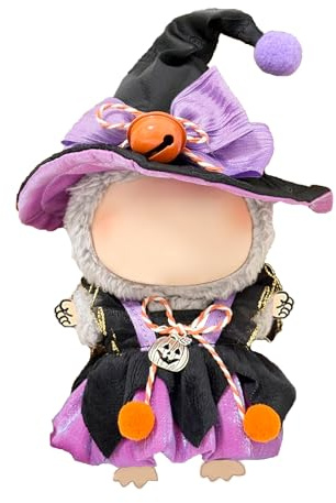 Halloween Doll Clothes Set for 15cm 17cm Dolls, Pumpkin Witch Outfit with Purple Dress & Hat, Gothic Clothing Accessories for Macaron Blind Box Series, Display Costume(Magician Dress)