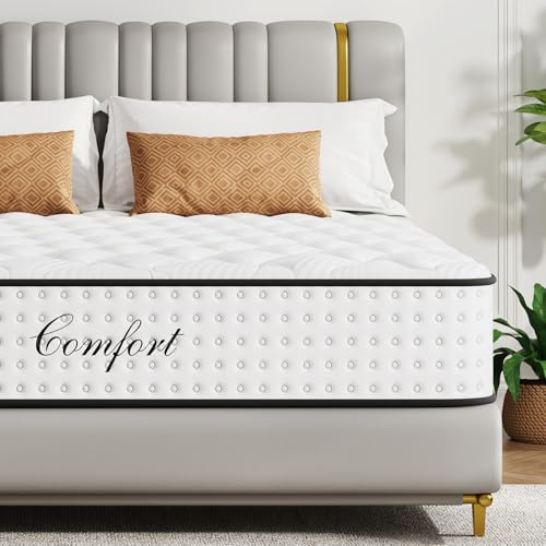 Niqooia King Size Mattress, 10 Inch King Mattress with Memory Foam, 7 Zone Pocket Sprungs Mattresses with Breathable Knit Fabric, Medium Firm, Motion Isolation