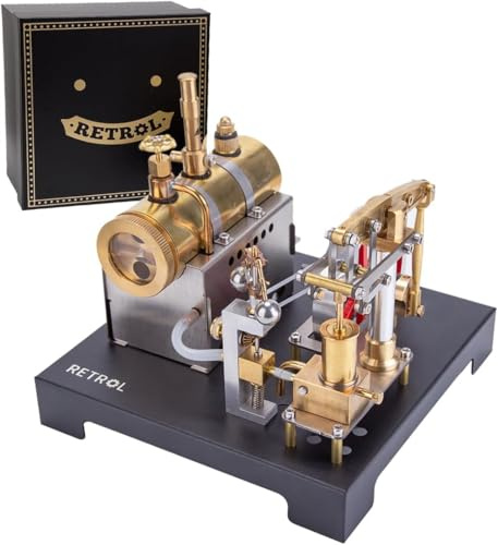 Retrol SE-01 Dampfmaschinen Bausatz, 84PCS Vollmetall Steam Engine Motor mit Horizontalkessel Modell, Mini Engine Modellbau für Liebhaber Mechanischer Dampfmaschinen