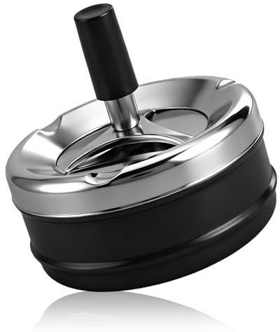 Aschenbecher mit Deckel,Drehaschenbecher mit 360° Dreh- & Druckmechanismus,Moderner Windaschenbecher,Aschenbecher Outdoor,Tischaschenbecher,Kompakt & Leicht zu Reinigen für Balkon,Büro (Schwarz)