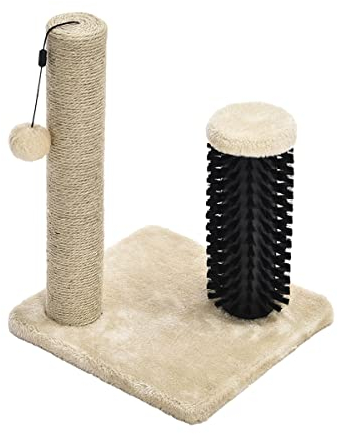 Amazon Basics Kratzbaum für Hauskatzen, klein, mit Bürste für Kätzchen, 42 cm, beige