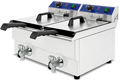 VERTES Friteuse aus Edelstahl 2x 13 Liter Fassungsvermögen, 50-200°C, 6000W, 230V, Kaltzonenprinzip, 2 Körbe, Professionelle Gastronomie Fritteuse mit Ablasshahn, leichte Reinigung, Gastro Fritöse