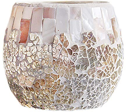 ANCLLO Soporte para velas, portavelas de vidrio mosaico portavelas para decoración del hogar, mesa, decoración de fiesta, regalos hechos a mano para ella, jarrón para macetas cuenco