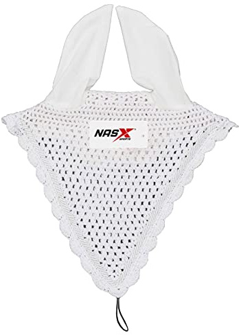 Horse Long Tie Down Fly Hood Fly Veil Ear Bonnet Flyveil Net Handmade Crochet (COB, White)