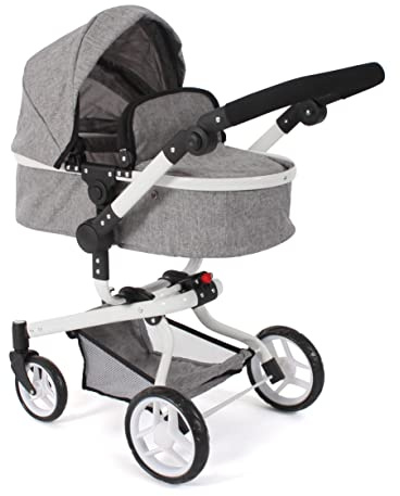 Poussette pour poupée Yolo 2 en 1 pour Enfants de 4 à 8 Ans, Jeans Gris