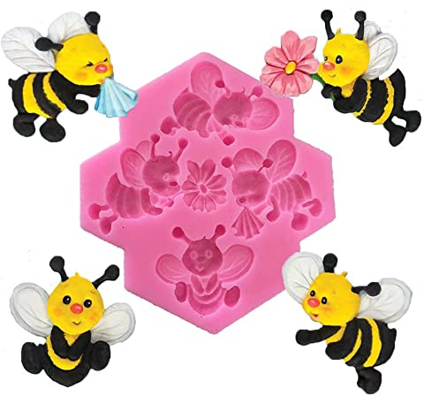 Cestony 4 small bees Silicone Molds for DIY Cake Fondant Biscuit Cookies Soap Sugar Pudding Chocolate Hard Candies Dessert Candle Decor