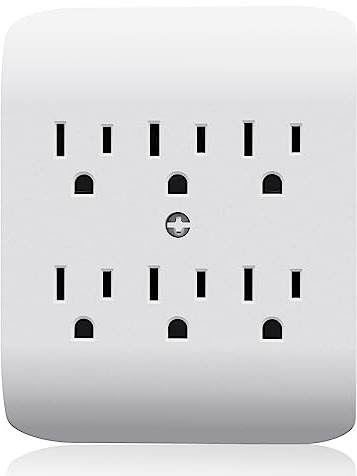 ELEGRP 6-Outlet Extender with Central Anchor, 3-Prong Grounded Wall Tab, Multiple Outlet Extender with 6 Electrical Outlets, ETL Listed, 1 Packs, White