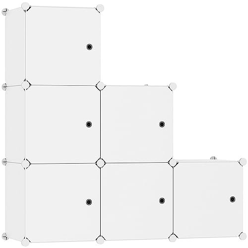 C&AHOME Organiseur de Rangement cubique avec Portes, 6 étagères cubiques, Armoire de Placard, bibliothèque modulaire en Plastique, Salon, 36,6 L x 12,4 l x 36,6 H Milky USHS3006M-DOOR