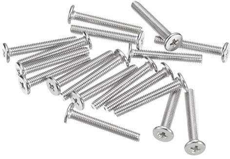 sourcing map Tornillos de Cabeza Redonda Plana M5-0,5x20mm 20uds, Tornillos de Máquina de Accionamiento Phillips de Acero Inoxidable 304, Sujetador de Hardware para Conexión de Muebles