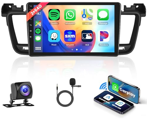 2G 64G Android bilradio 2 Din för Peugeot 508 2011–2018 med trådlös Apple Carplay Android bilnavigator, GPS WiFi 9 tums bilradio med spegellänk, Bluetooth FM/RDS DAB/OBD/DVR/HiFi/SWC backkamera