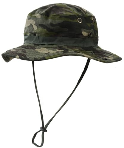 HDGSAFD Chapeau de Pêche Pliable - Protection Solaire d'Été Camouflage Vert, Respirant et Confortable pour Pêche, Chasse, Alpinisme