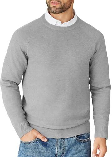 COOFANDY Men's Jumpers Crew Neck Sweater Knitted Jumper Round Neck Pullover Raglan Sweater Solid Work Jumper Winter Jumpers Slim Fit Light Grey M