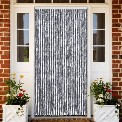 Gecheer Myggnät Silver 100 x 220 cm Chenille, Myggnät, för Utomhus, Chenille Gardin för Flugskyddsdörr, Flugskyddsgardin för Fönsterdörr, L284287