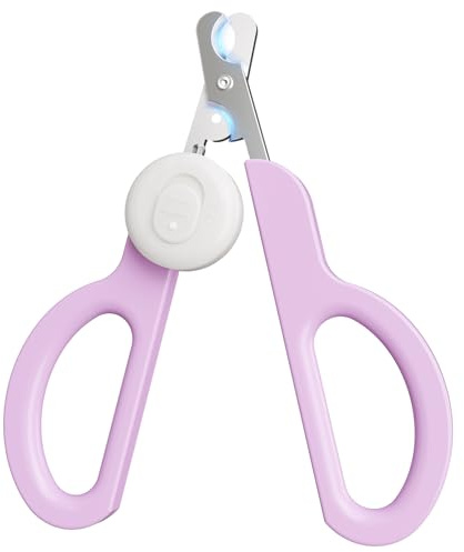 Euqvunn Krallenschere Katzen, Professional Krallenschere Kaninchen mit Doppelschneide und LED Beleuchtung, für Kätzchen, Kaninchen, Meerschweinchen, Welpen, Mittlere und Kleine Tiere (Grau Rosa)