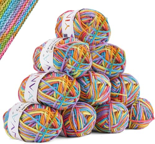 Crochet Yarn Set Acrylic Yarn Knitting Wool 10 x 25g 5-Ply Each for Crochet Project DIY Crafts Blanket Socks Dolls for Beginners Adults-Orange