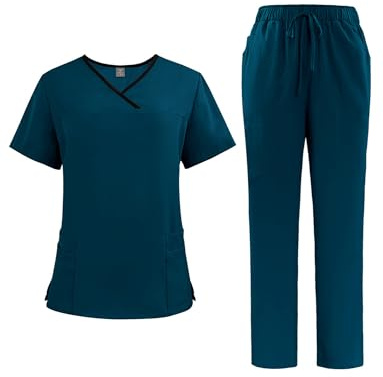 Ausing Unisex-Schrubb-Set Damas y Caballeros Mochila + Chaleco a Prueba de Balas Configuración Enfermeras Ropa de Trabajo Configuración Lavandería Caribe Blue L