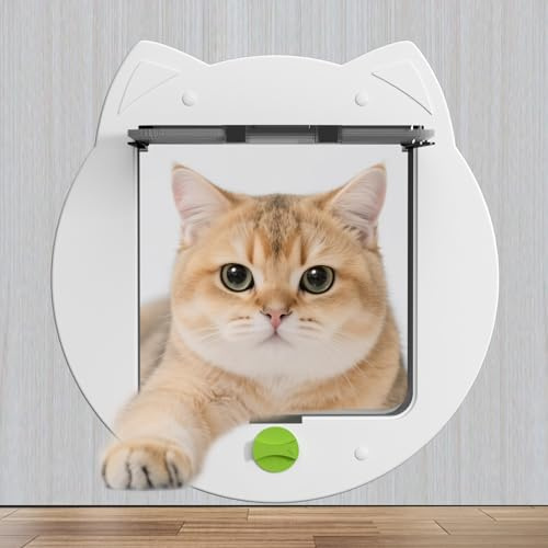 PUPIHOM Cat Flap Door for Kitties, 4 Way Locking Pet Door for Interior Exterior Doors, Kitty Door, Indoor, Secured Installation in Minutes（White）