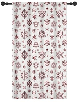 YONGFOTO 107x160cm Tende di Natale per Camera da Letto, Classico Borgogna e fiocchi di neve bianchi Vacanze invernali Tenda Stile Tirolese con Filtraggio della Luce per Soggiorno, 1 Pannello