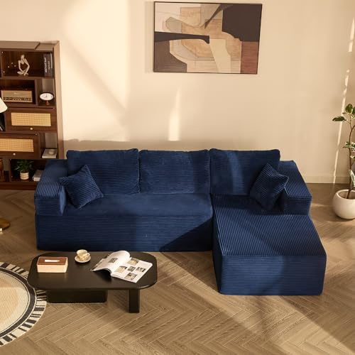 Litbird 272cm L-Shaped Boneless Sofa, Corduroy Fabric, Navy