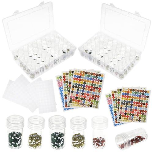 HuhWafee 120 cajas de almacenamiento para pintura de diamantes, accesorios de pintura 5D con pegatinas y base protectora, cajas de accesorios para adultos con diamantes, cajas de clasificación para