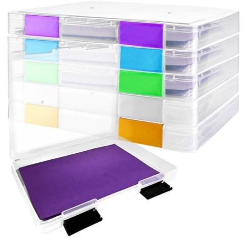 LOPYXBR lot de 6 boite archive A4 avec fermoirs colorés, boites transparentes 31,5 x 25 x 3 cm rangements documents en PP, boite plastique a4 pour bureau, école et maison