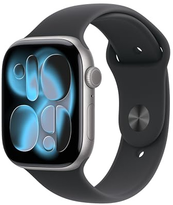 Apple Watch Series 11 GPS + Cellular 46 mm Smartwatch mit Aluminiumgehäuse in Space Grau und Sportarmband in Schwarz (M/L), Schlafindex, Fitnesstracker, Gesundheitsüberwachung, Always-On Display