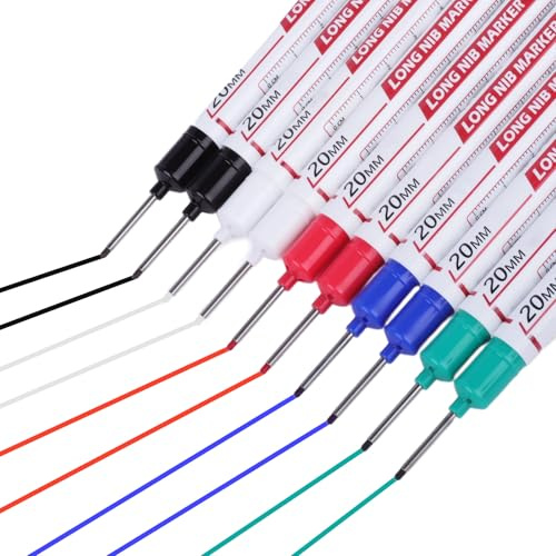 10 Pcs Marqueur Trou Profond, Marqueur Charpentier, Deep Hole Markers, 20mm Long Nib Marker Crayon Chantier Marqueurs Chantier, Marqueurs Charpentier pour Bois Métal (Noir, Bleu,Rouge, Blanc, Vert)