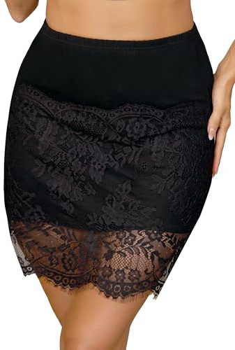 Lovasy Sottogonna Sexy Donna Corta Modal Mezza Sottogonna Gonna in Pizzo Antiscivolo e Antistatiche Sottovesti con Elastico in Vita Gonne da Donna